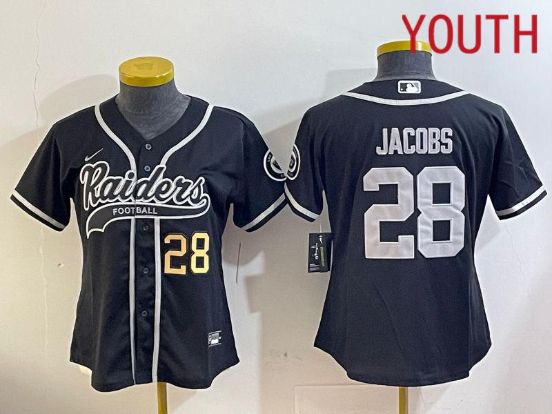 Youth Oakland Raiders #28 Jacobs Black Joint Name 2024 Nike Limited NFL Jersey style 2->youth nfl jersey->Youth Jersey
